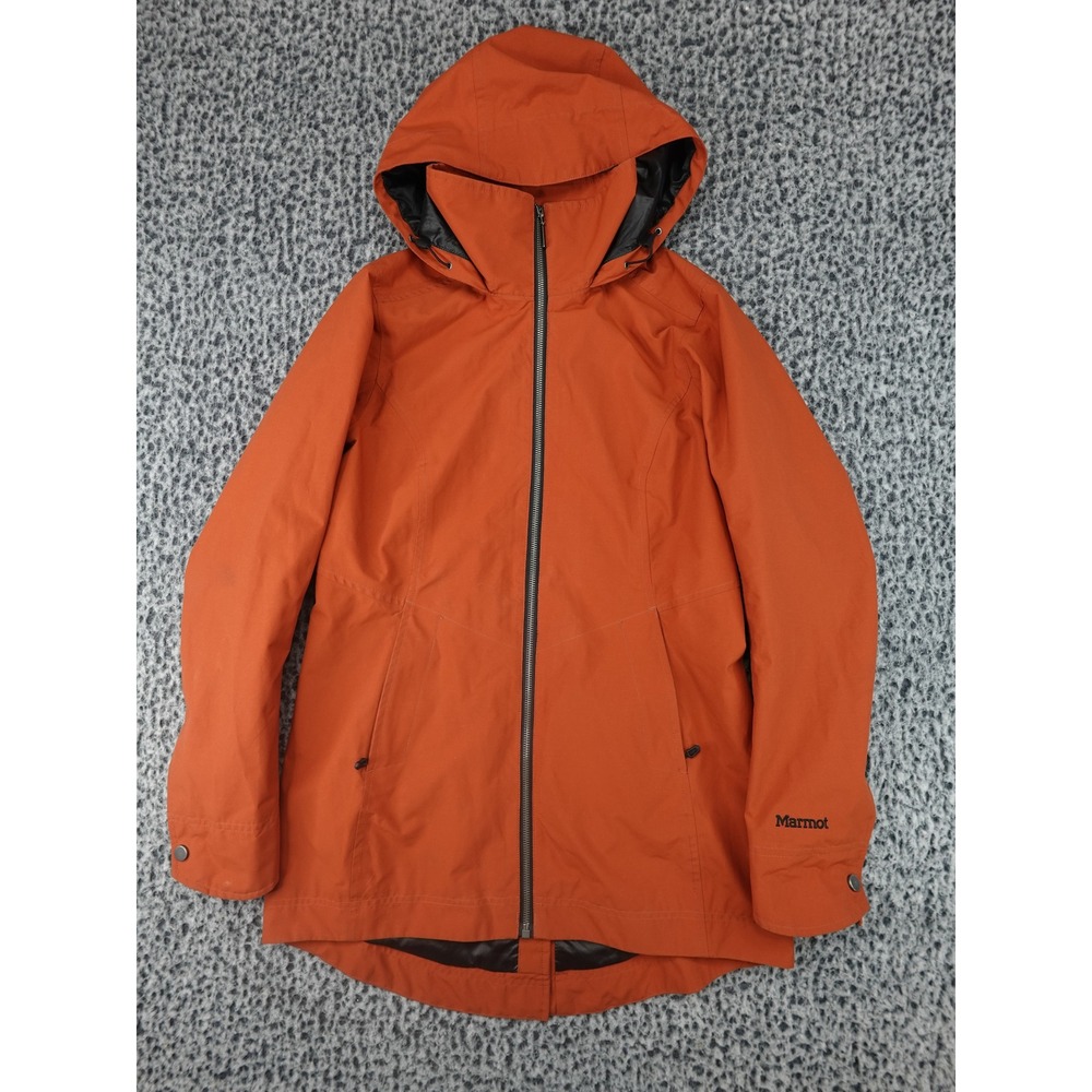 Marmot Hooded Rain Jacket Womens Small Burnt Orange Full Zip Q35780